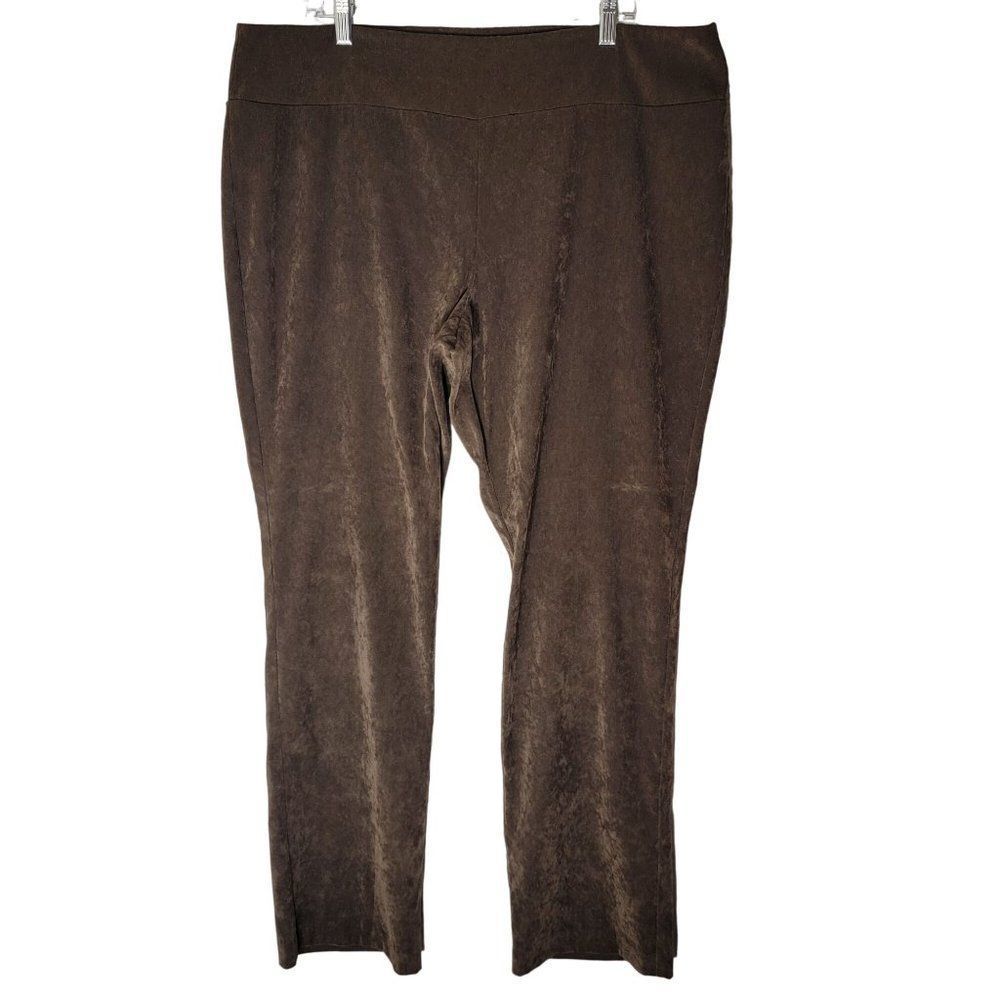 Tribal Faux Suede Pull On Pants Womens 16‎ Stretch Brown Straight Leg Neutral